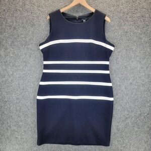 Tommy Hilfiger Dress Womens 16 Navy White Striped Sleeveless Sheath Career Plus